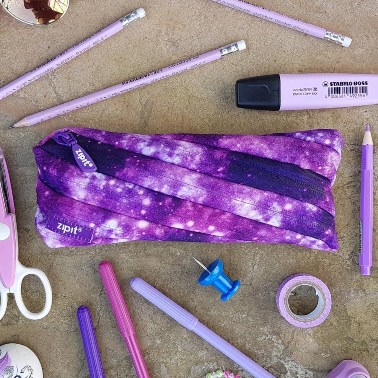 ZIPIT Colorz Pouch & Pencil Case For Art Supplies and More - Purple Galaxy